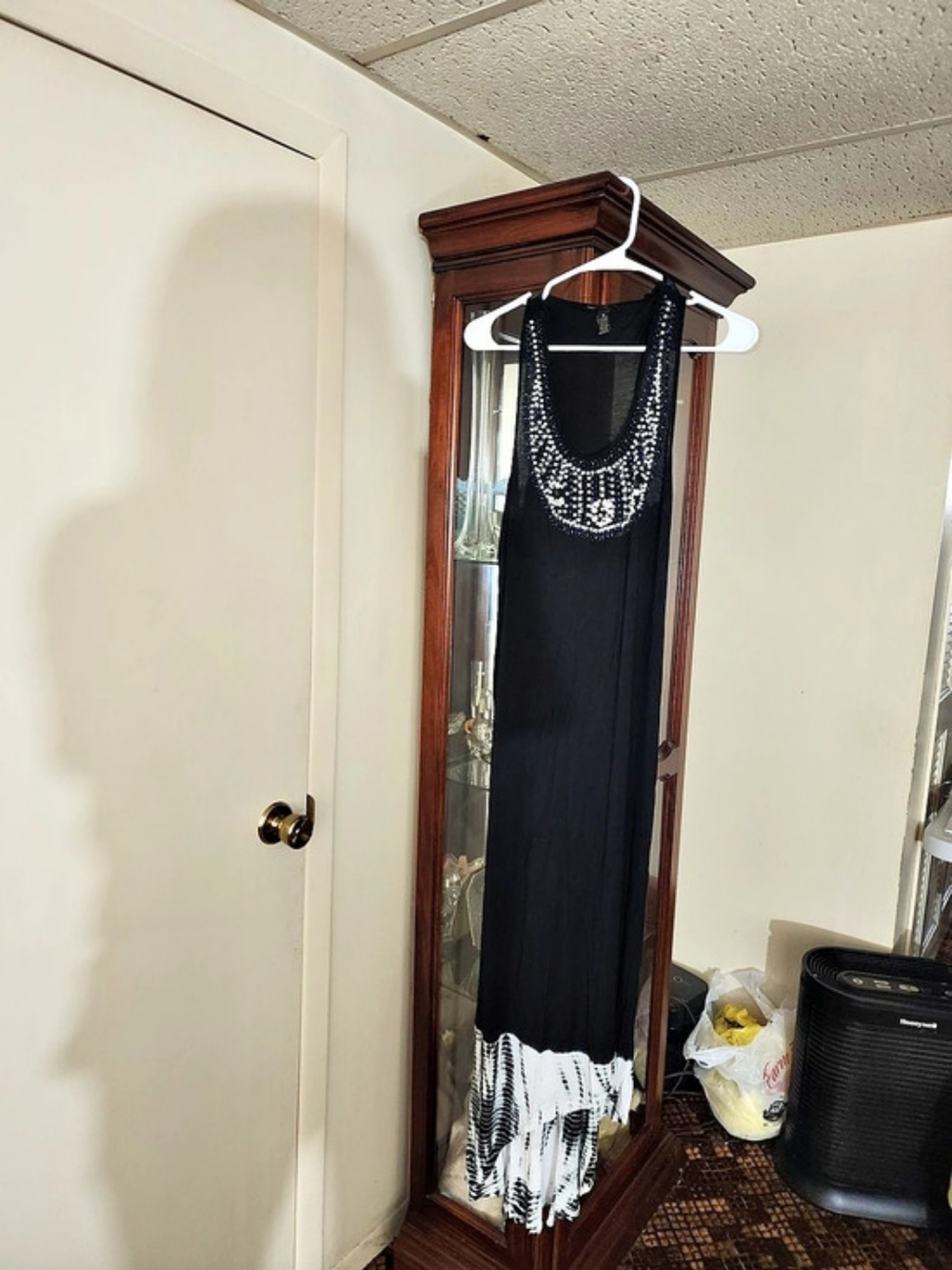 Club Z collection Black & White Beaded Maxi Dress Size Medium